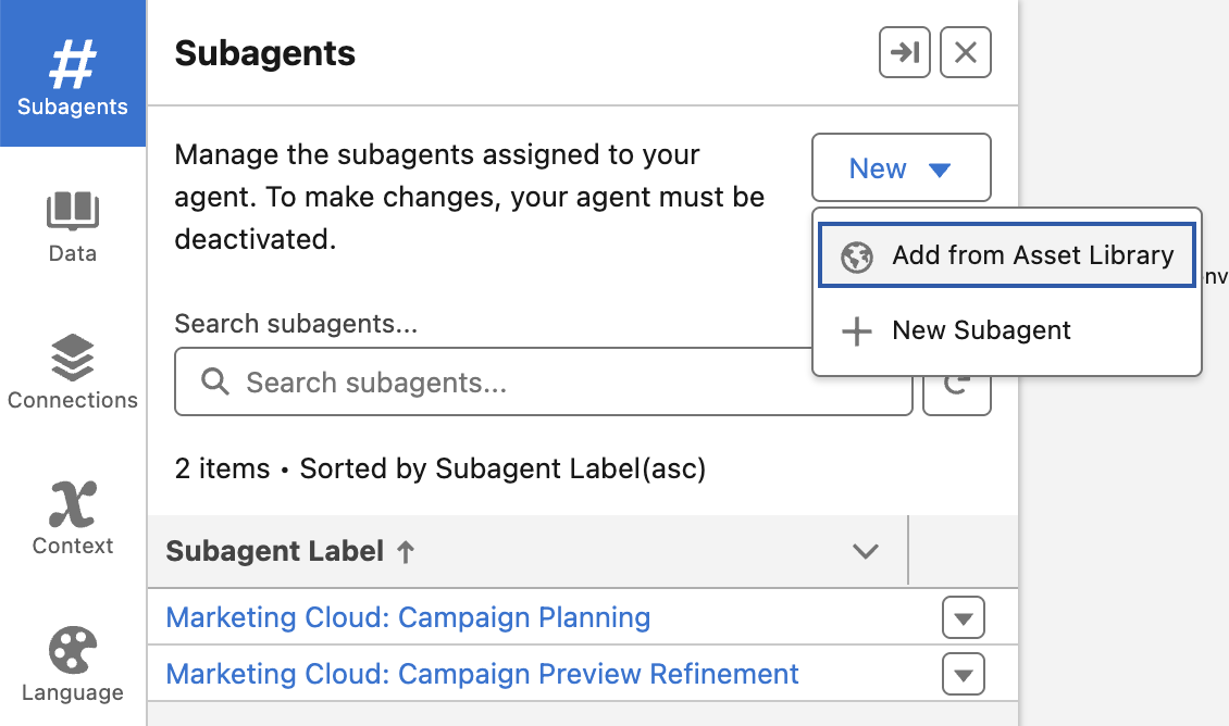 Add Subagent from Asset Library
