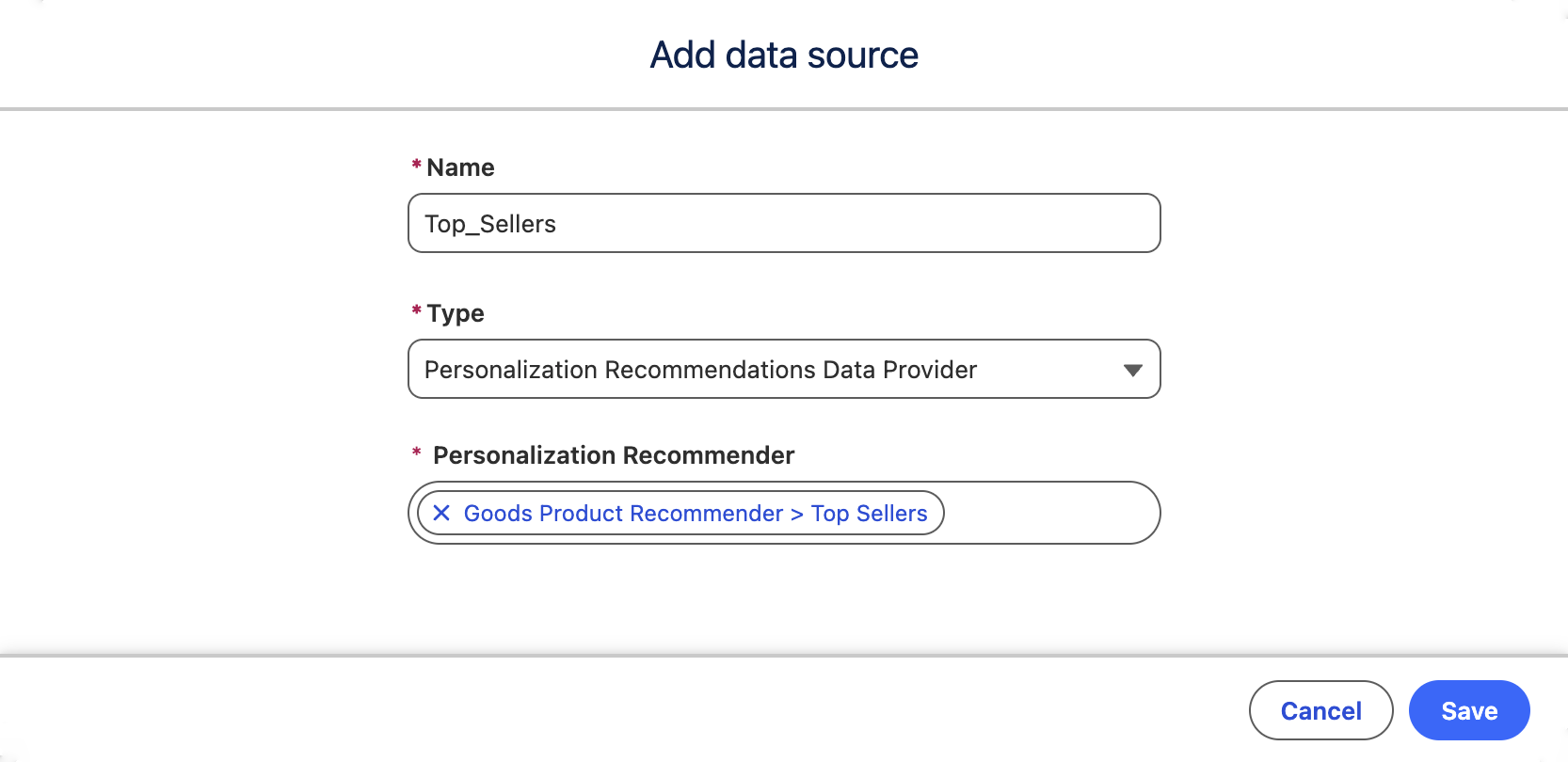 Configure Personalization Recommendations Data Provider