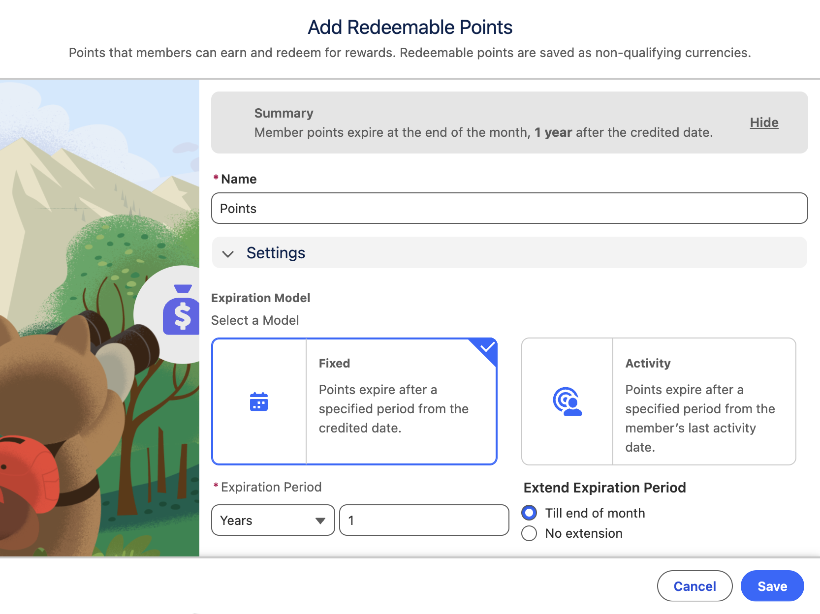 Add Redeemable Points dialog