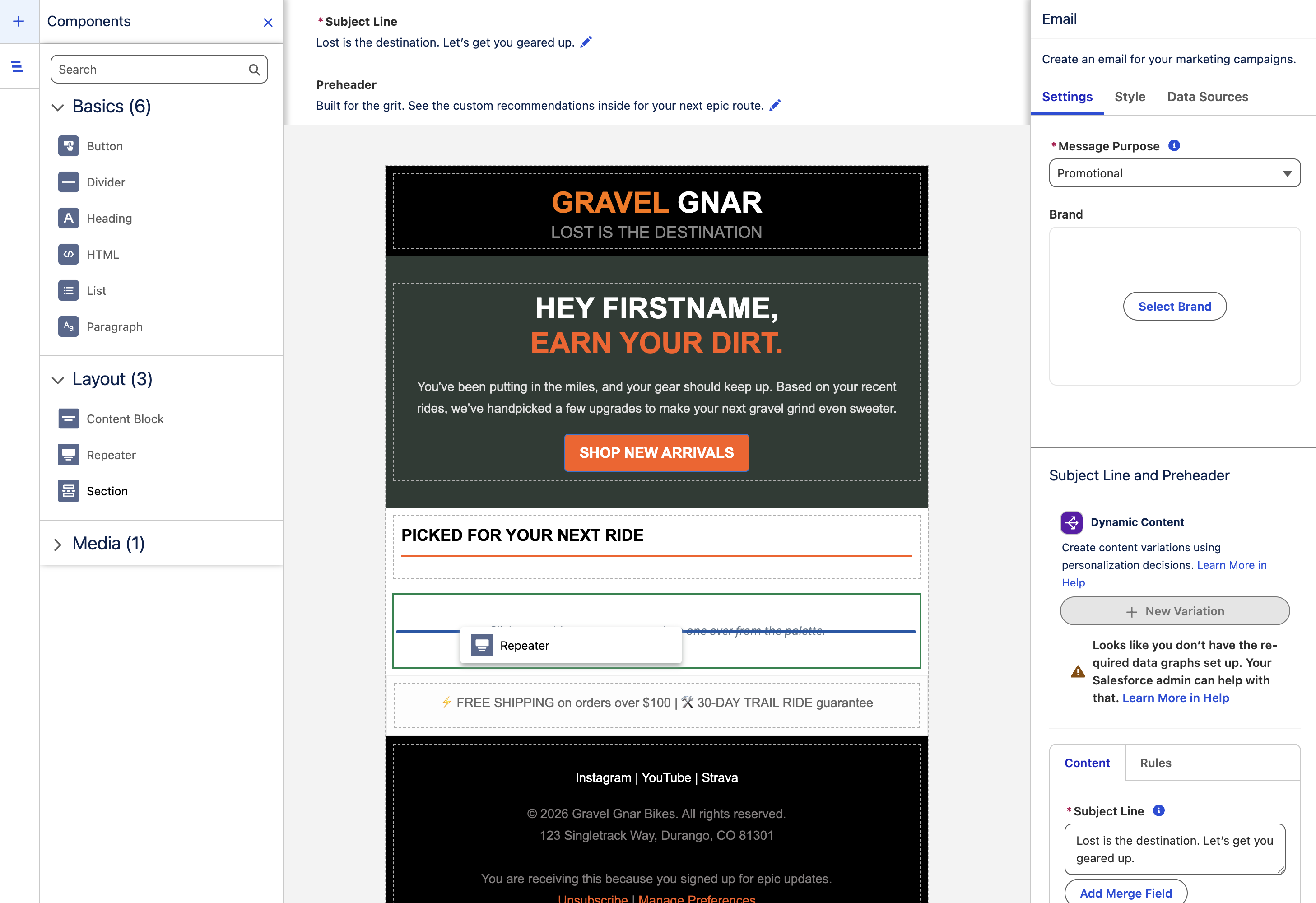 Add Repeater element to email