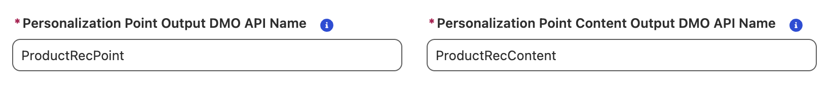 Personalization Point Output DMO and Personalization Point Content Output DMO fields