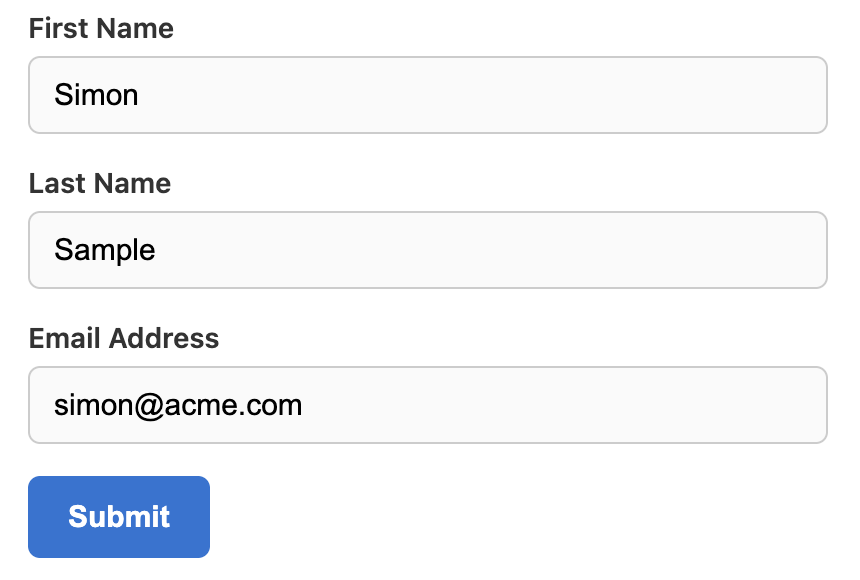 HTML form on a web page