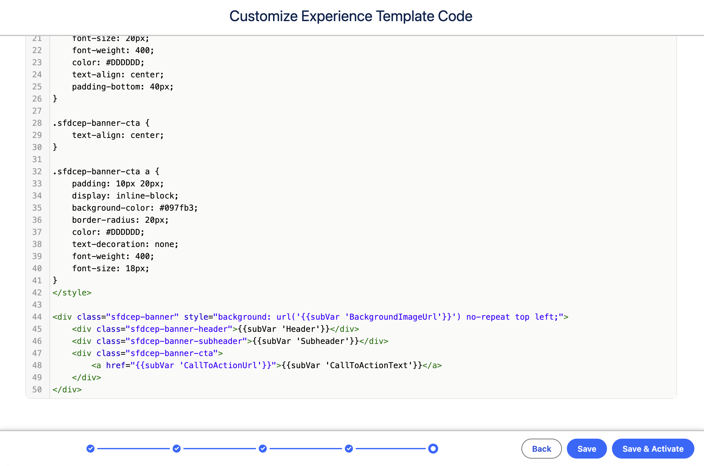 Customize Experience Template Code