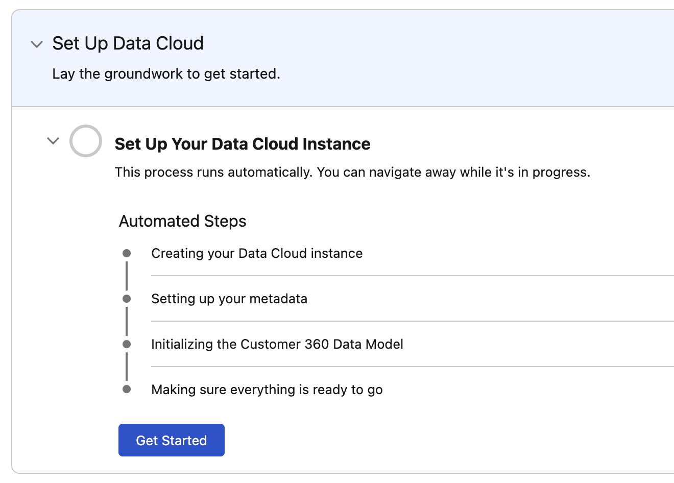 Data Cloud Setup progress indicator