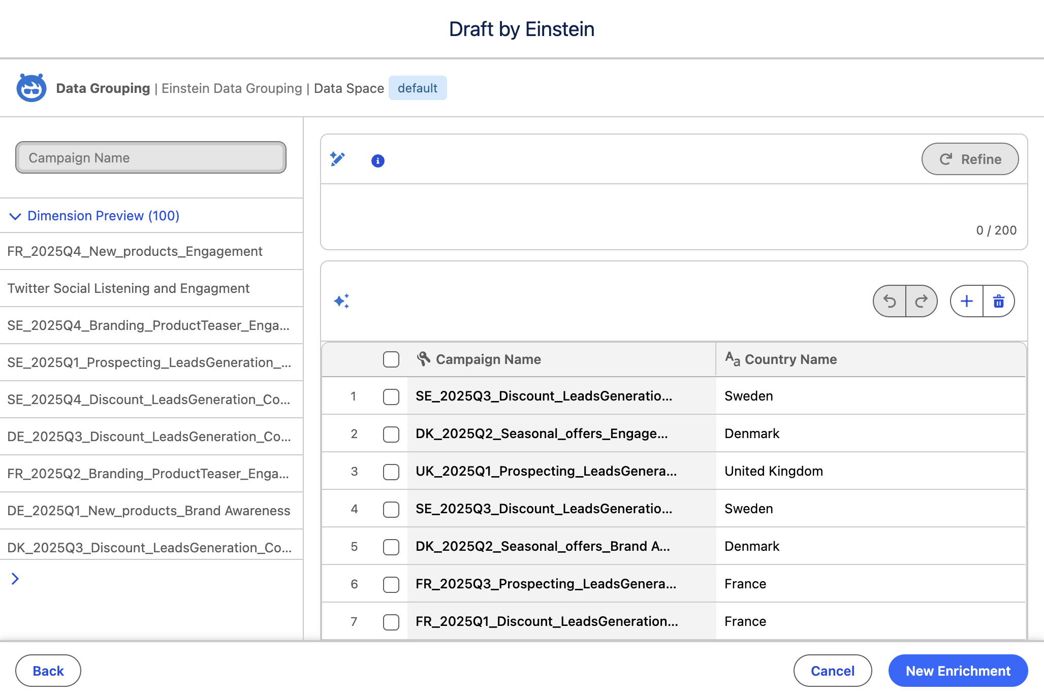 Draft Dimension using Einstein Enrichment in Marketing Intelligence