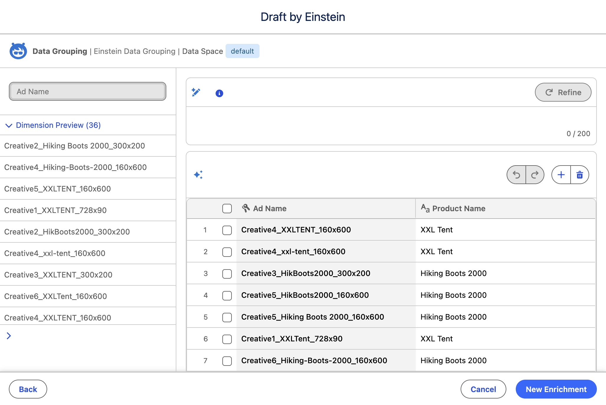 Draft Dimension using Einstein Enrichment in Marketing Intelligence