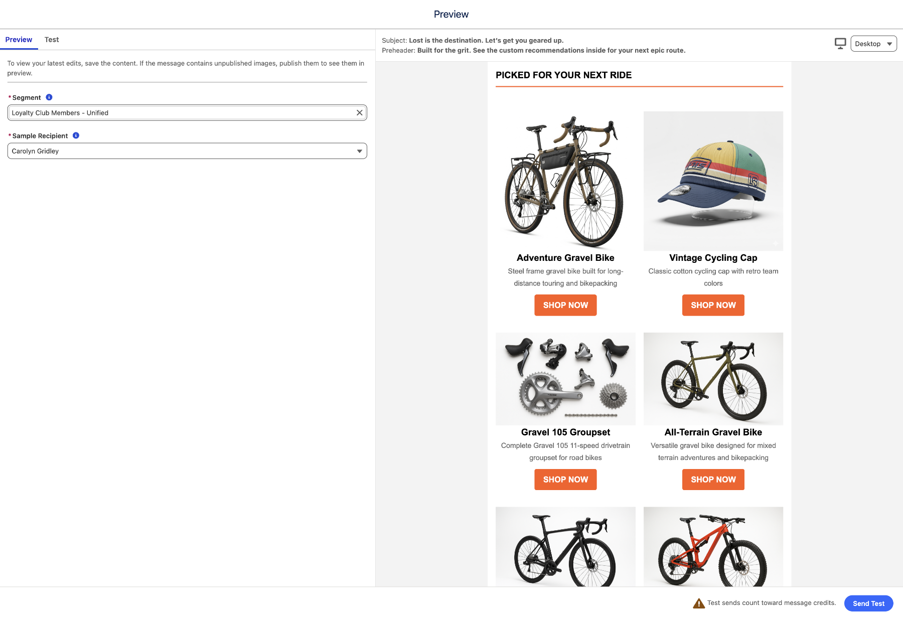 Email preview featuring recommended products
