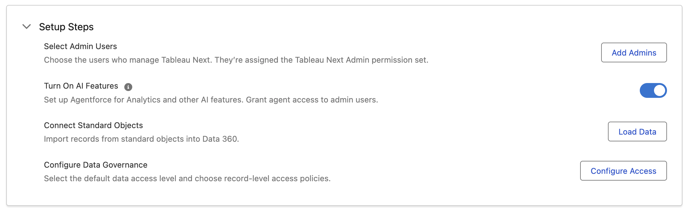 Turn on Tableau Next AI features in Setup