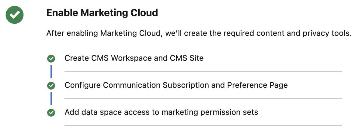 Marketing Cloud enablement progress indicator