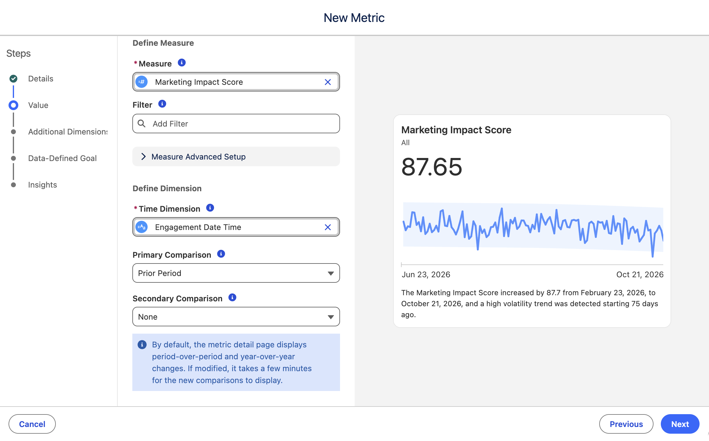 Configure values for new metric