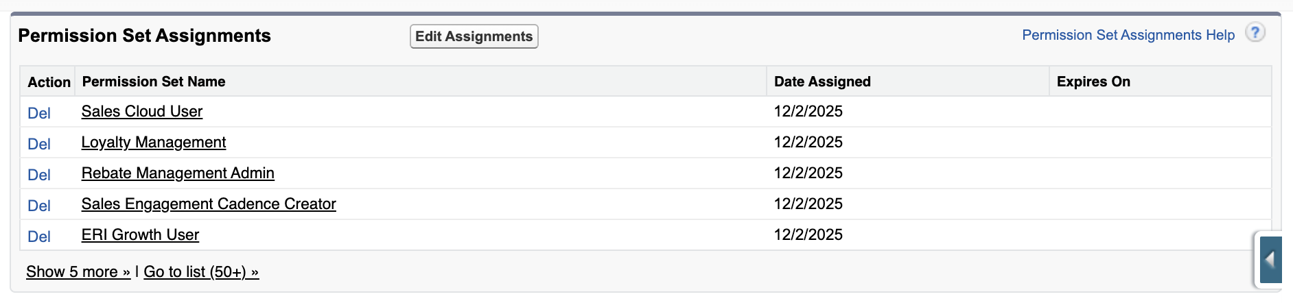 Permission Set assignments in Salesforce Setup