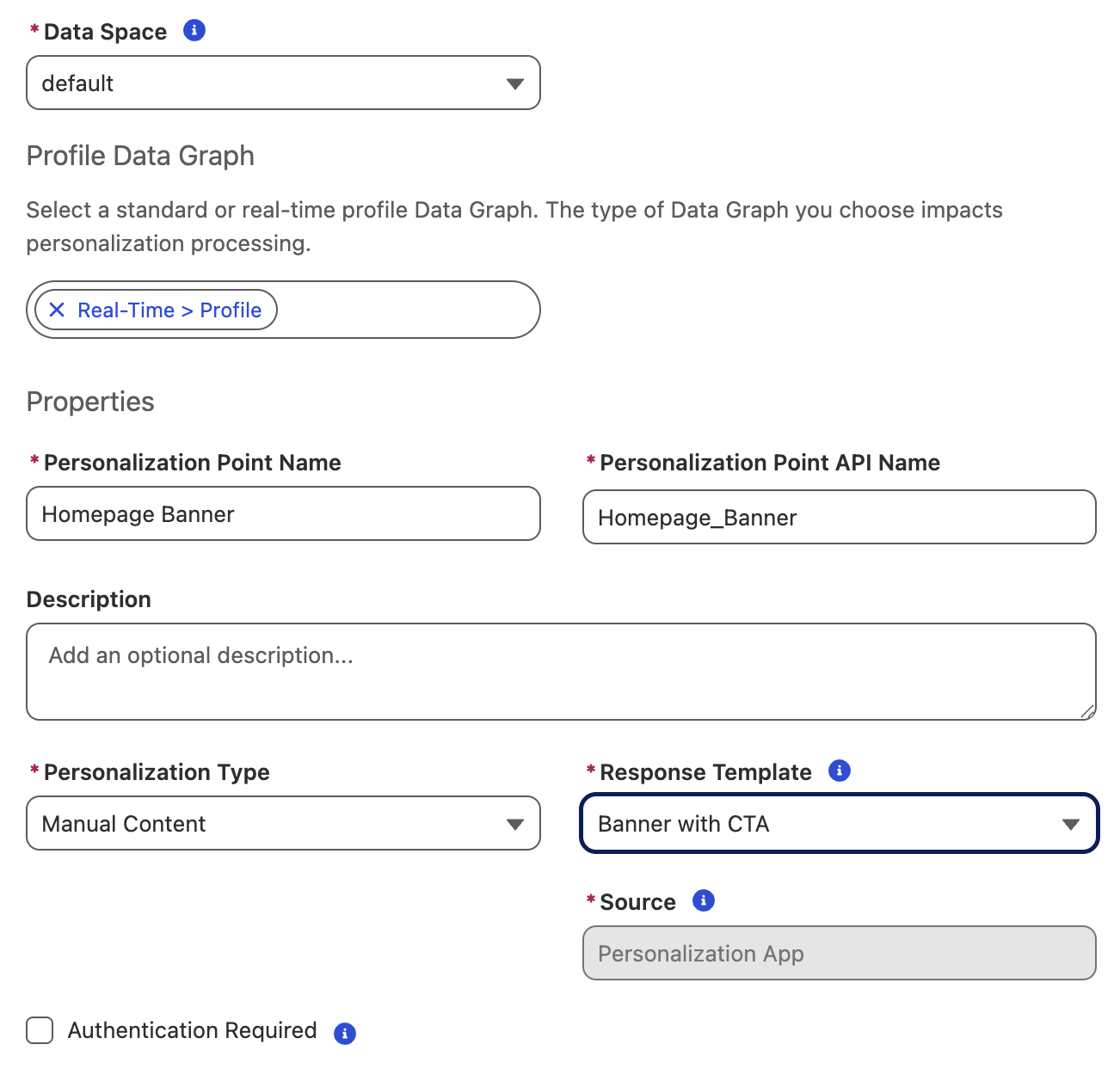 Personalization Point Properties for Manual Content Personalization Point