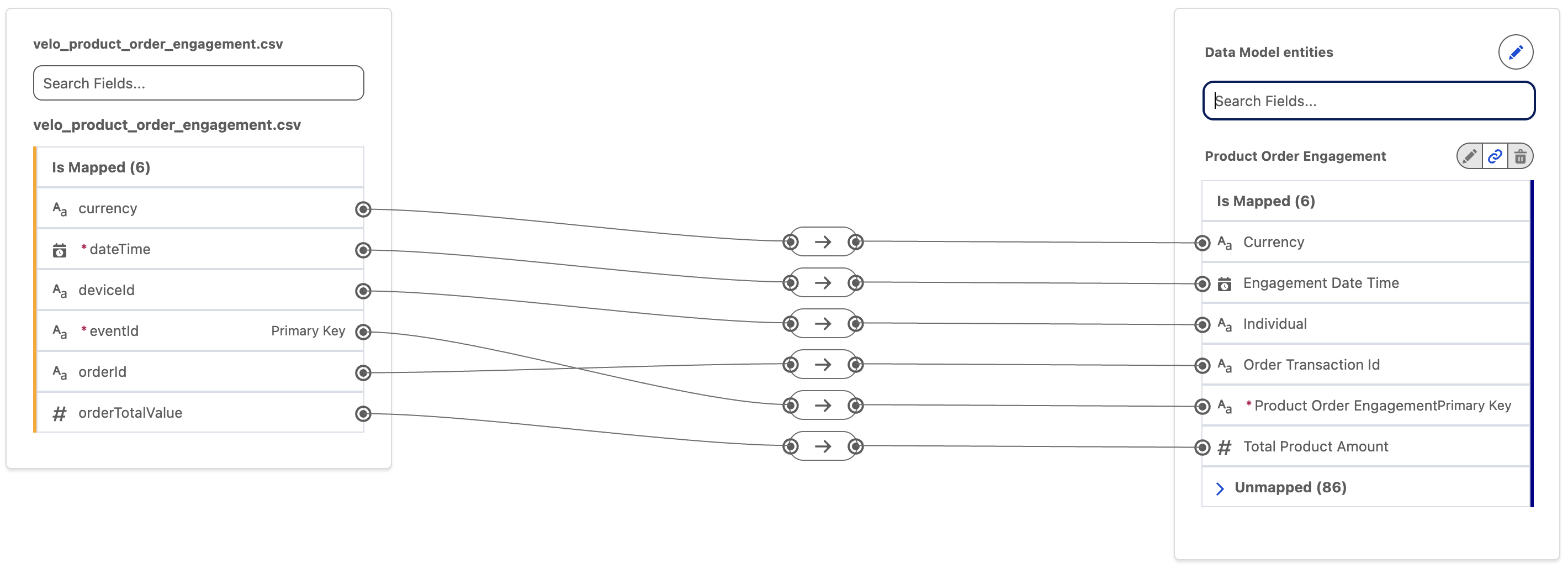 Data Stream Product Order Engagement Attribute Mappings