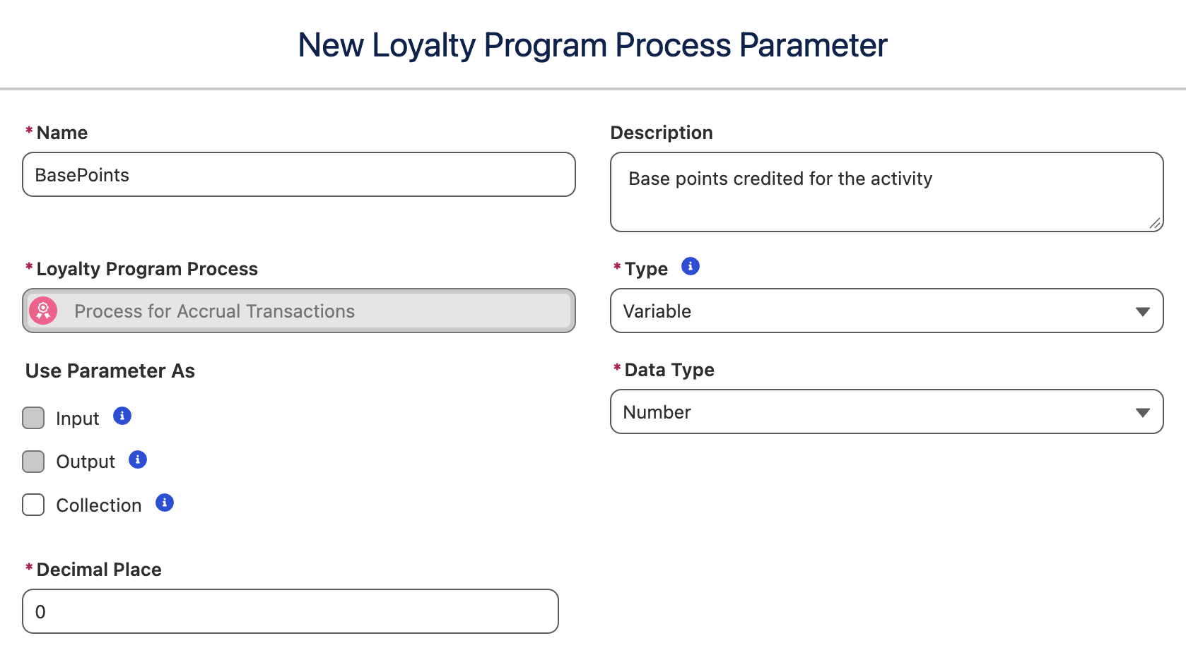 Create new loyalty program process parameter