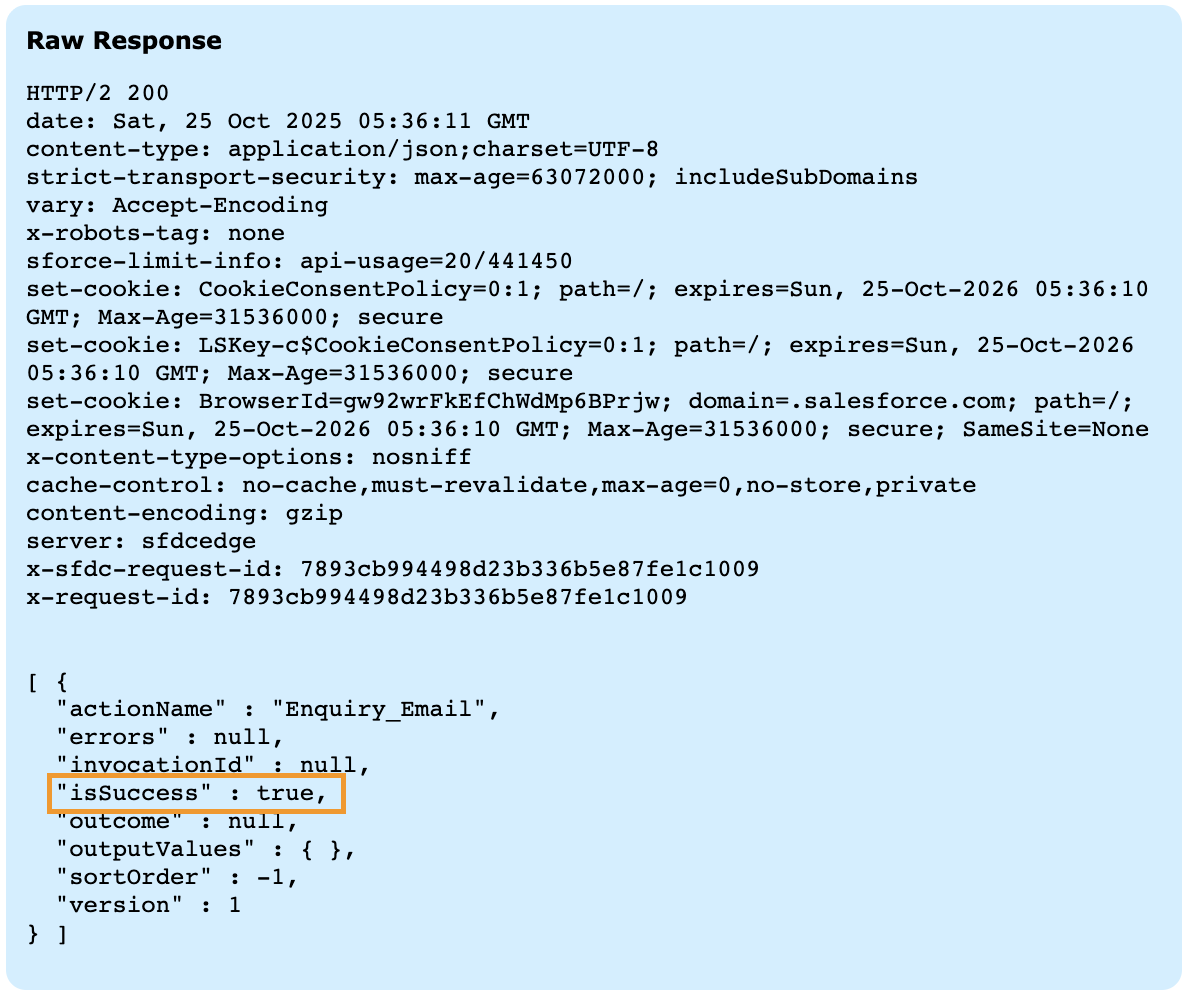 Raw API response in Workbench