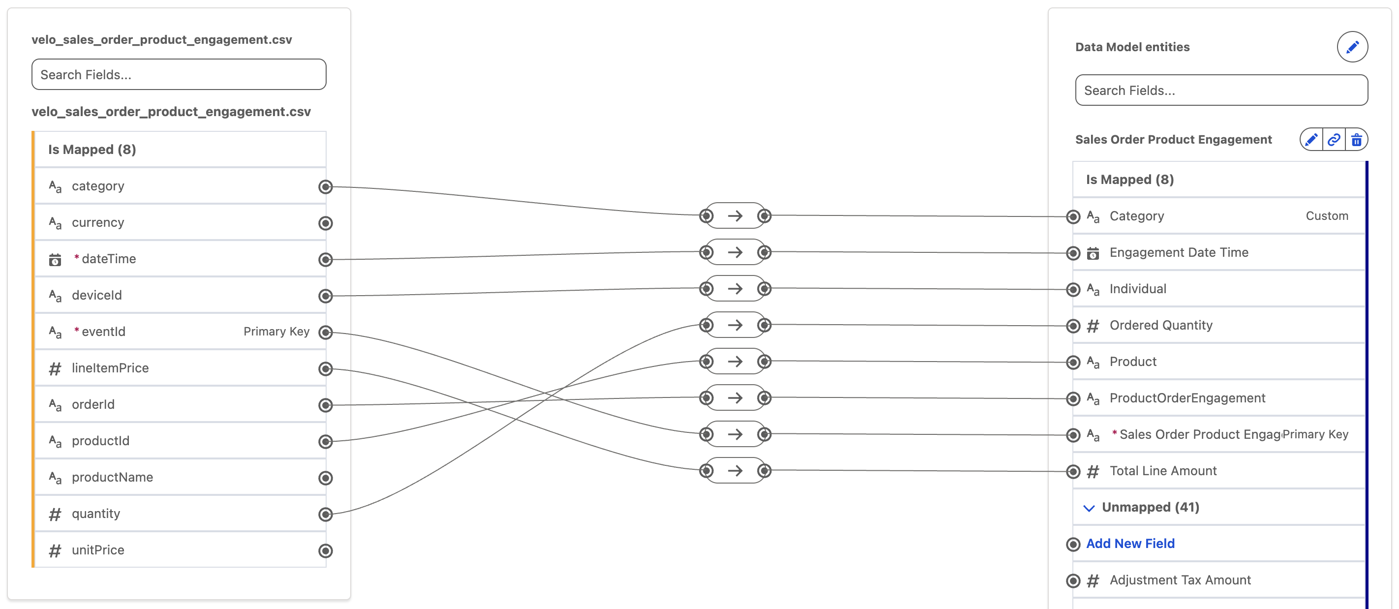Data Stream Sales Order Product Engagement Attribute Mappings