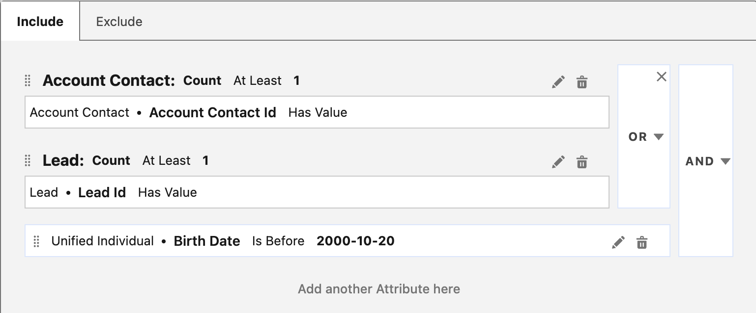 Segment criteria configuration