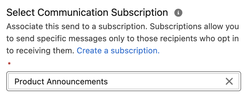 Select communication subscription in email campaign