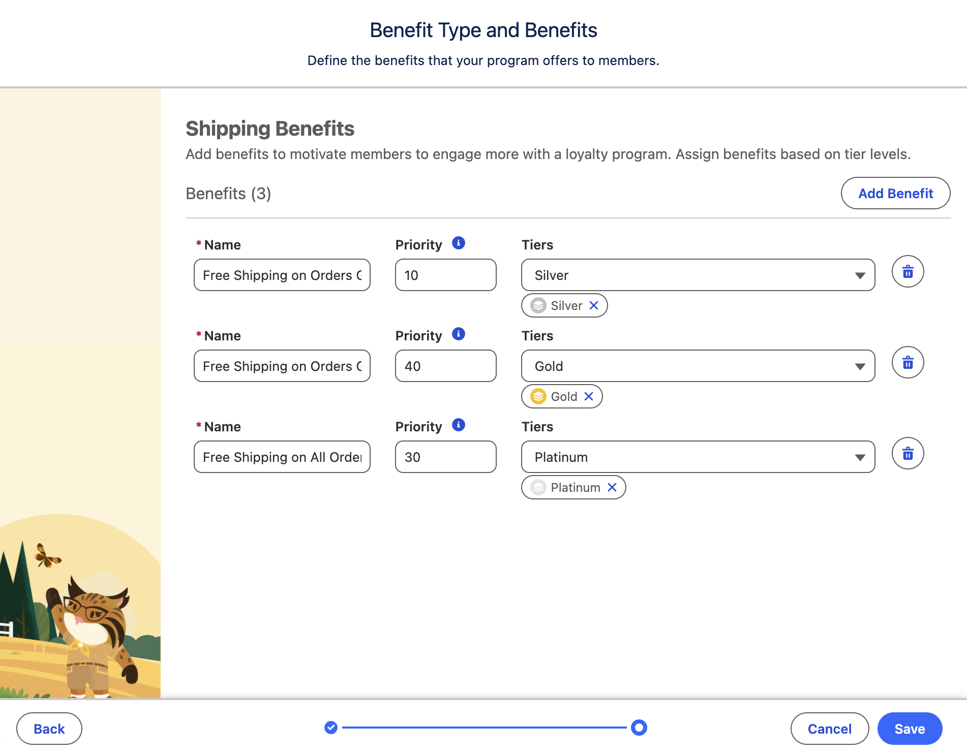 Configure shipping benefit types and benefits