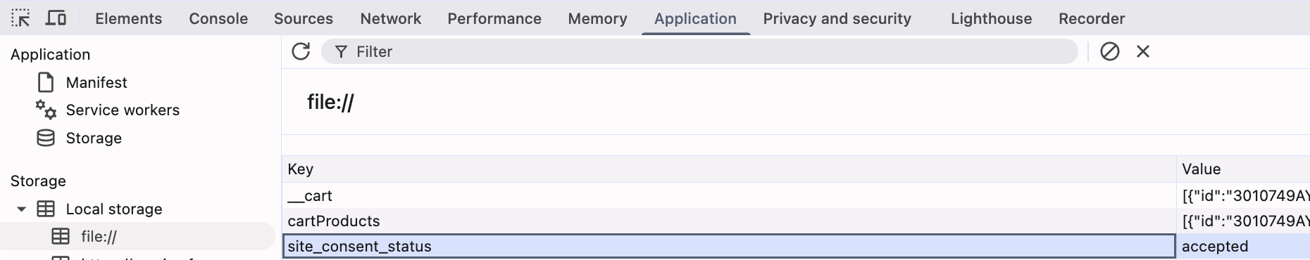 Remove a local storage key using web browser inspector